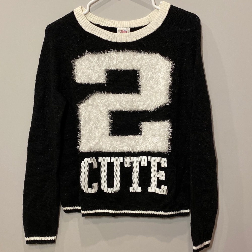 2/$18 Justice Sweater Black and White “cute” Knit Girls XL